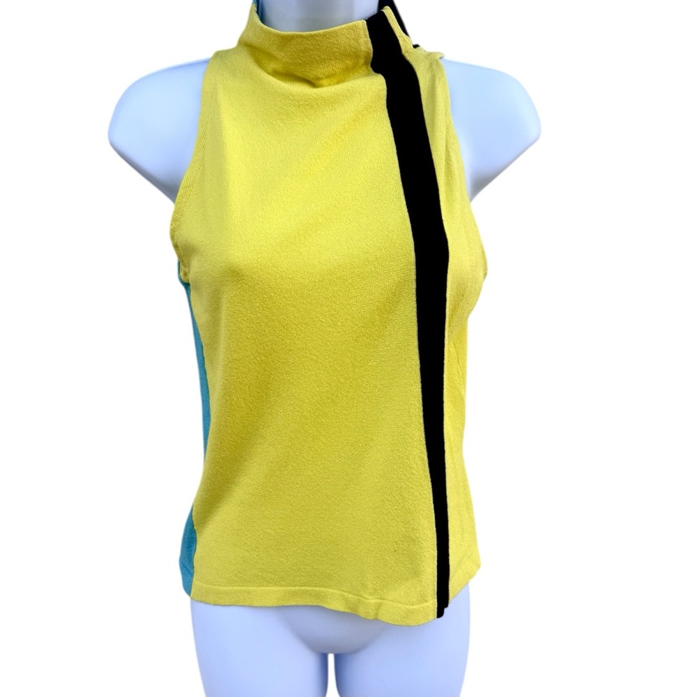 Handmade Sleeveless Turtleneck Colorblock knit top
